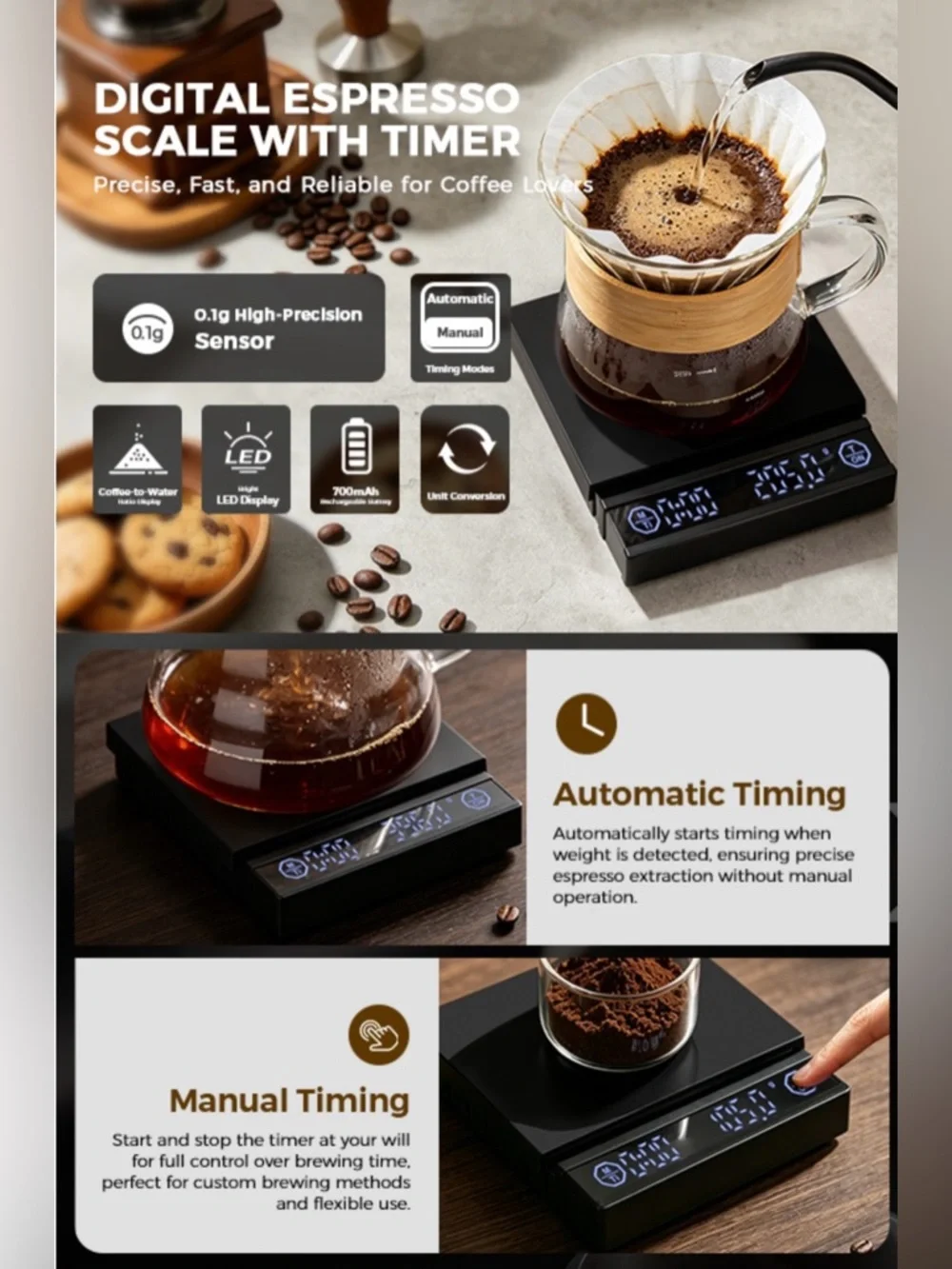 Mini Scale with Bright LED Display - Black